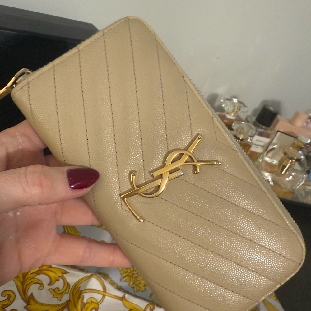 Saint Laurent Beige Quilted Wallet